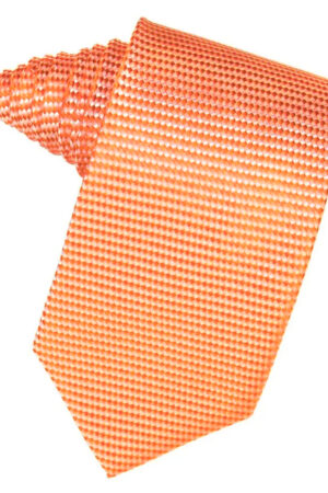 Orange textured necktie with a diagonal weave, rolled at the top.