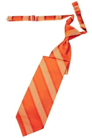 Orange striped necktie with a knot and matching strap on a white background