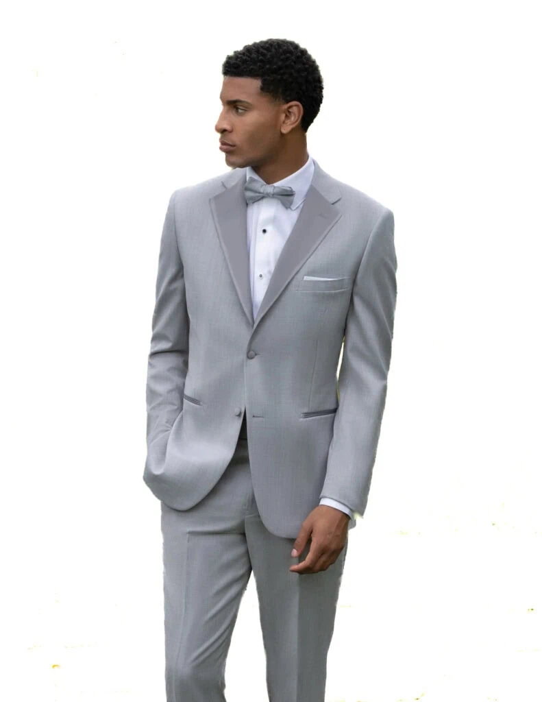 man wearing a grey Madison tuxedo.