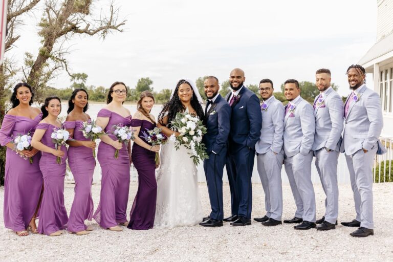 wedding party wearing oxford blue suit rentals