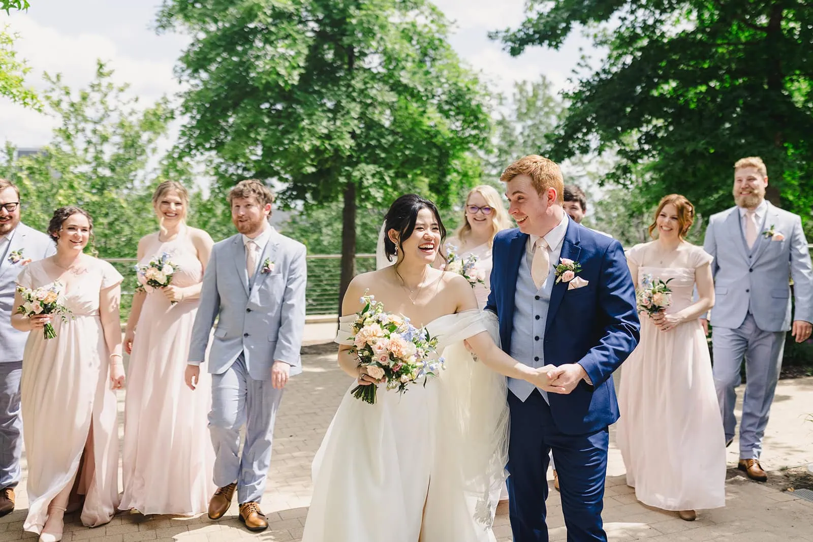 bridal party walking
