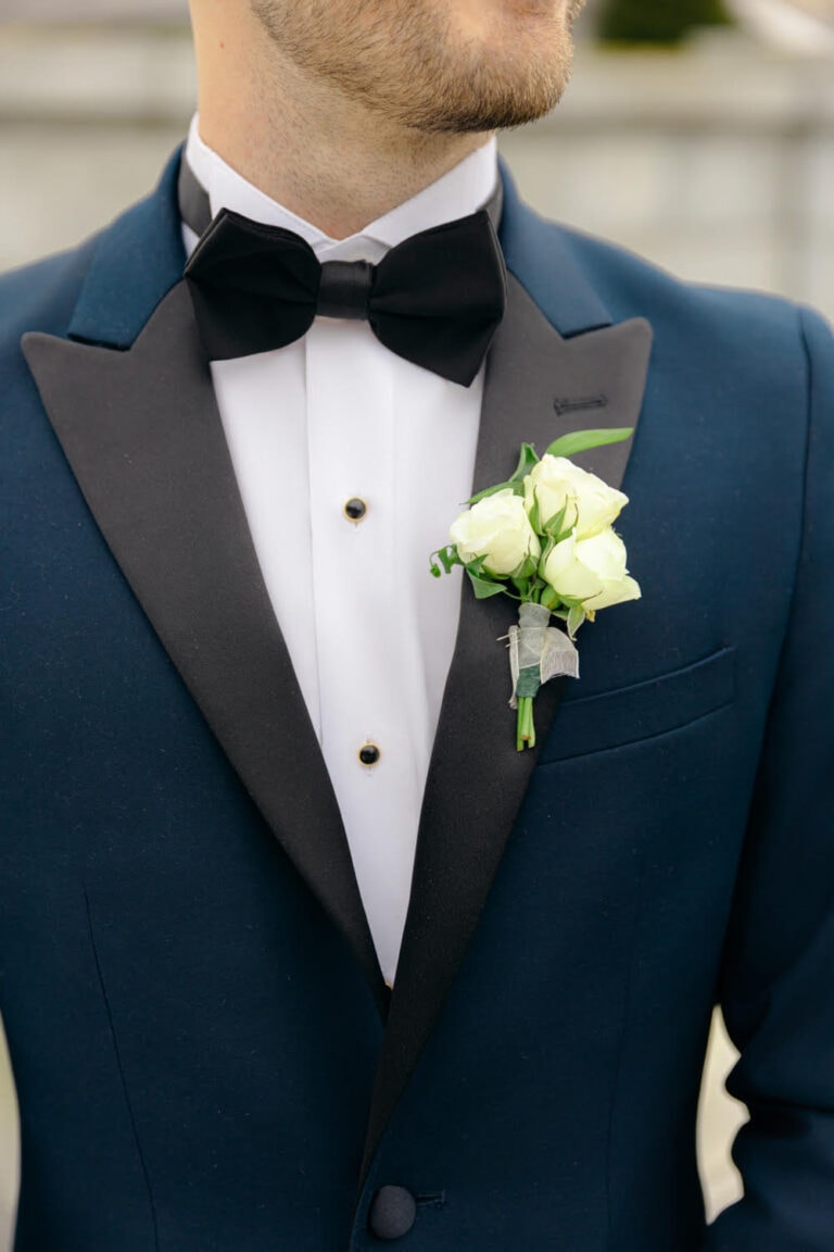 CLOSE UP OF NAVY TUXEDO