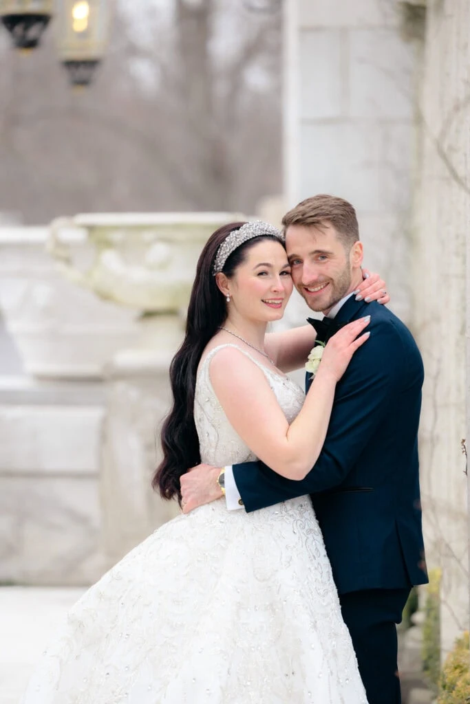 bride and groom smiling after wedding