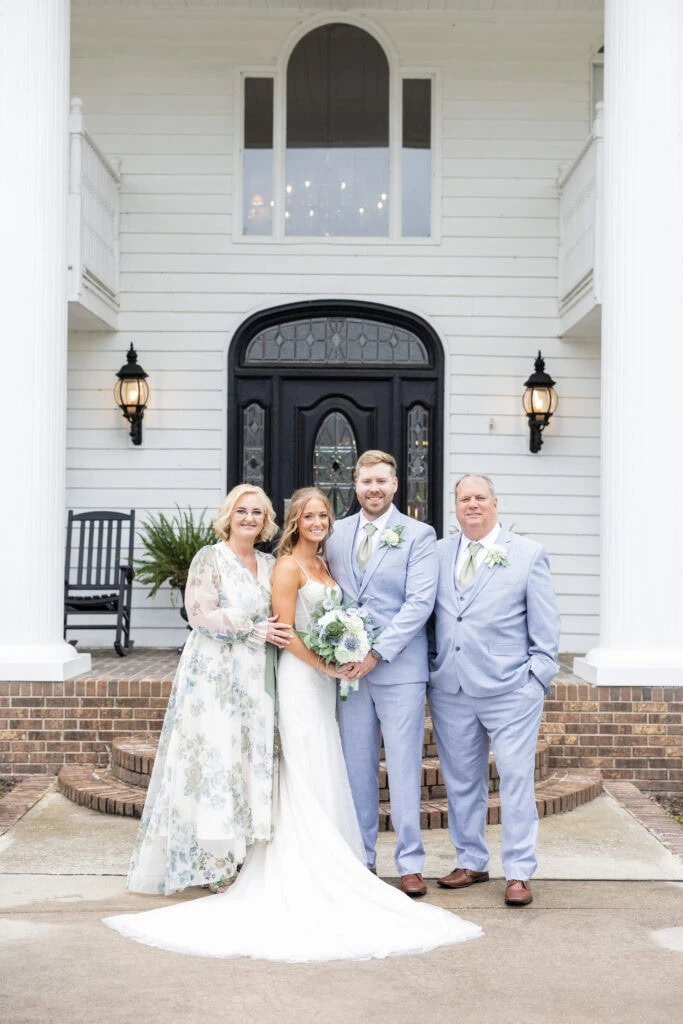 family photo at wedding venue