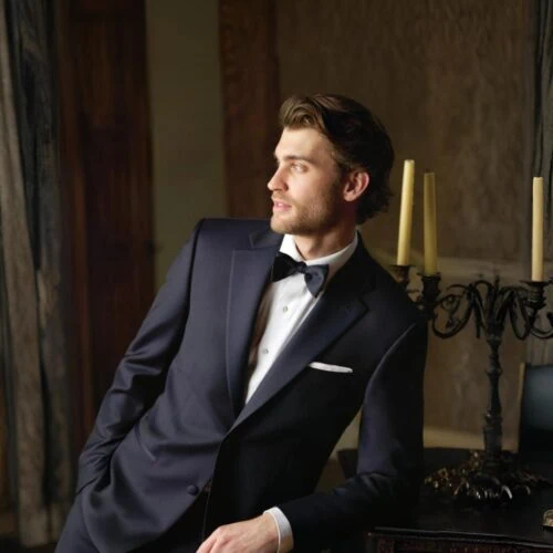 man in a fitted tuxedo rental