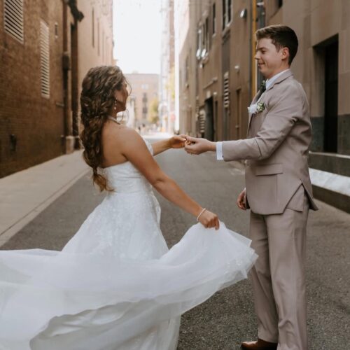 tanwedding | National Tuxedo Rentals groom wearing tan suit