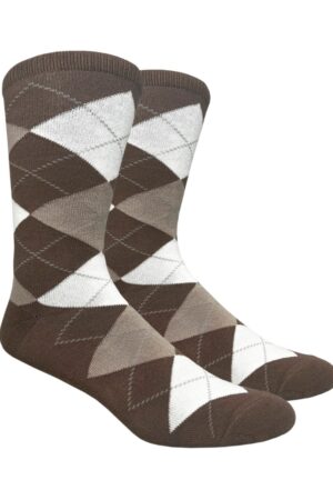 brown argyle dress socks with accents of tan and white