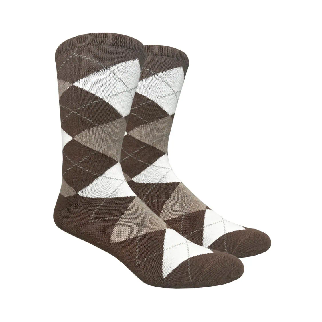 brown argyle dress socks with accents of tan and white