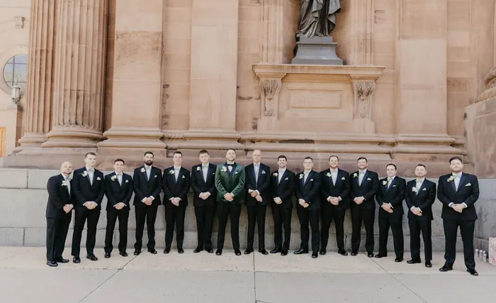 A wedding party of 15 groomsmen