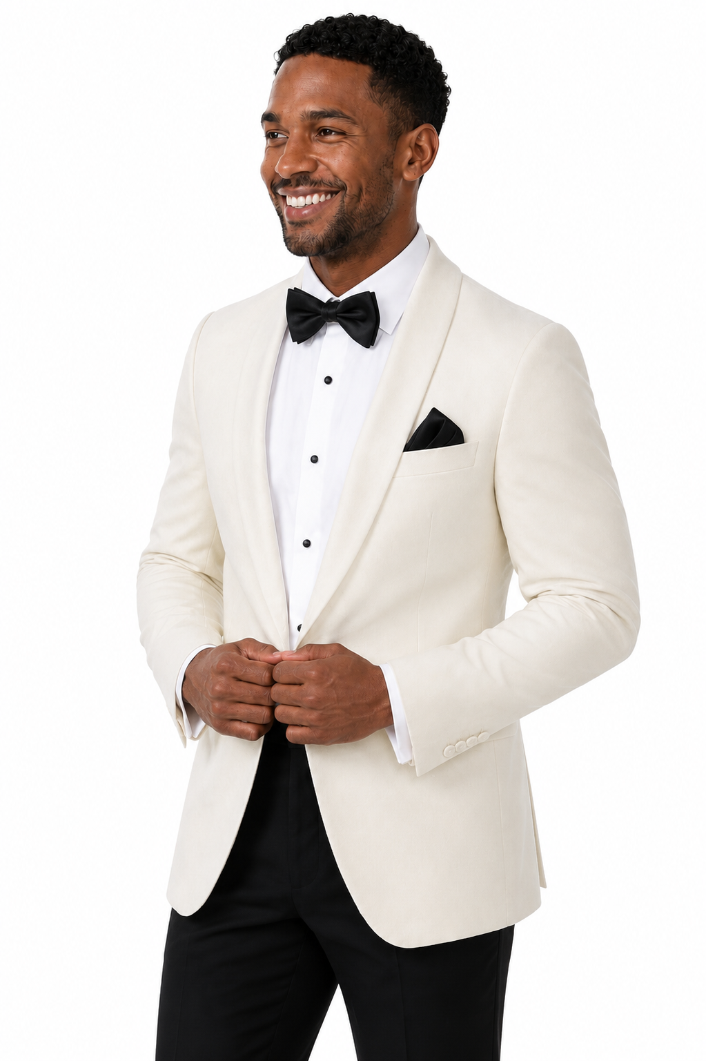 ivory-dinner-original-model-angle | National Tuxedo Rentals Ivory Premiere Tuxedo on a model, alternate view 1