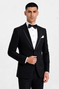 Black Infinity Tuxedo on a model, alternate view 2