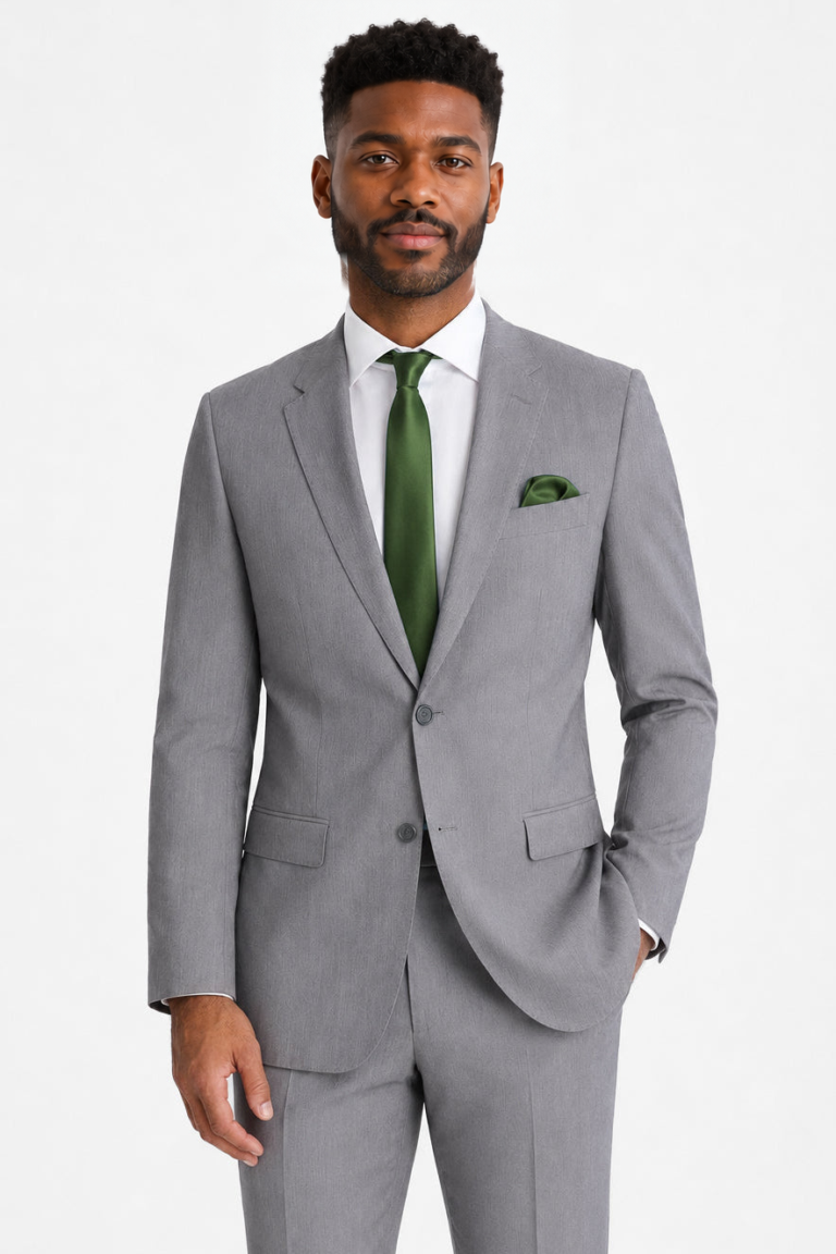 Model wearing the Heather Grey Suit