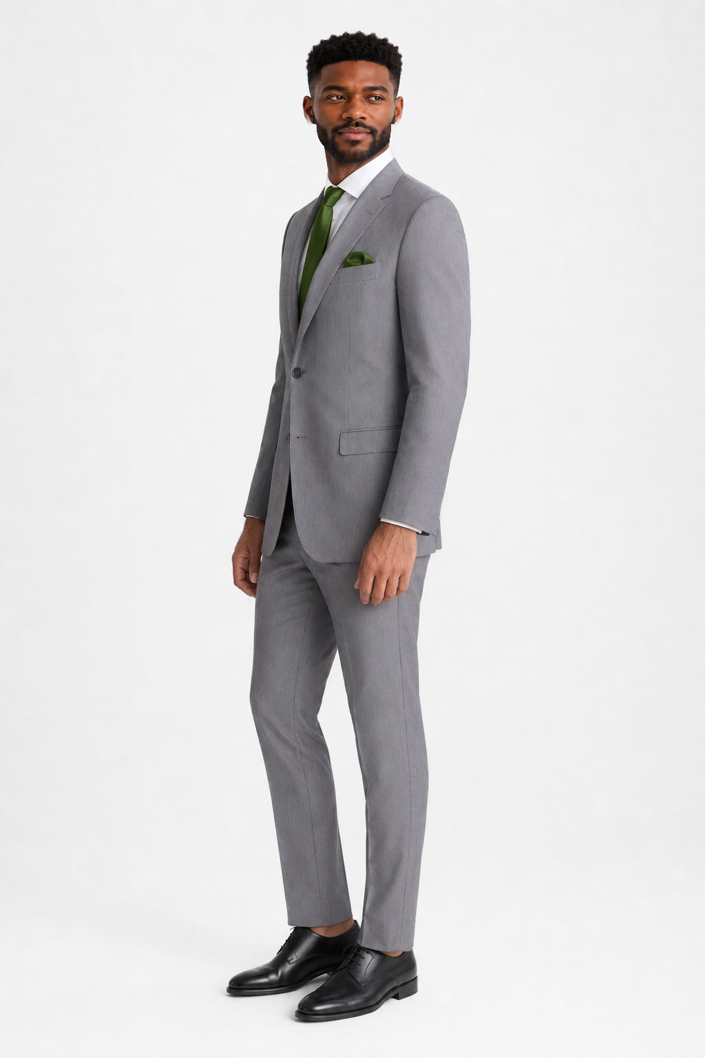 ntr-f02-p02-afc271b72e0a | National Tuxedo Rentals Heather Grey Suit on a model, alternate view 1