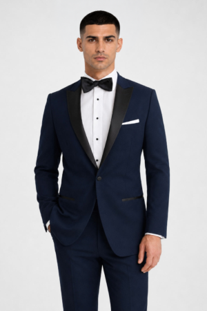 Model wearing the Navy Venice Tuxedo