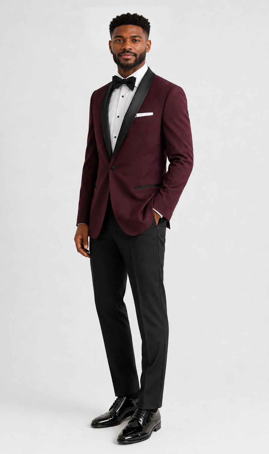 ntr-f18-p05-ba0355d97218 | National Tuxedo Rentals Wine London Tuxedo on a model, alternate view 2