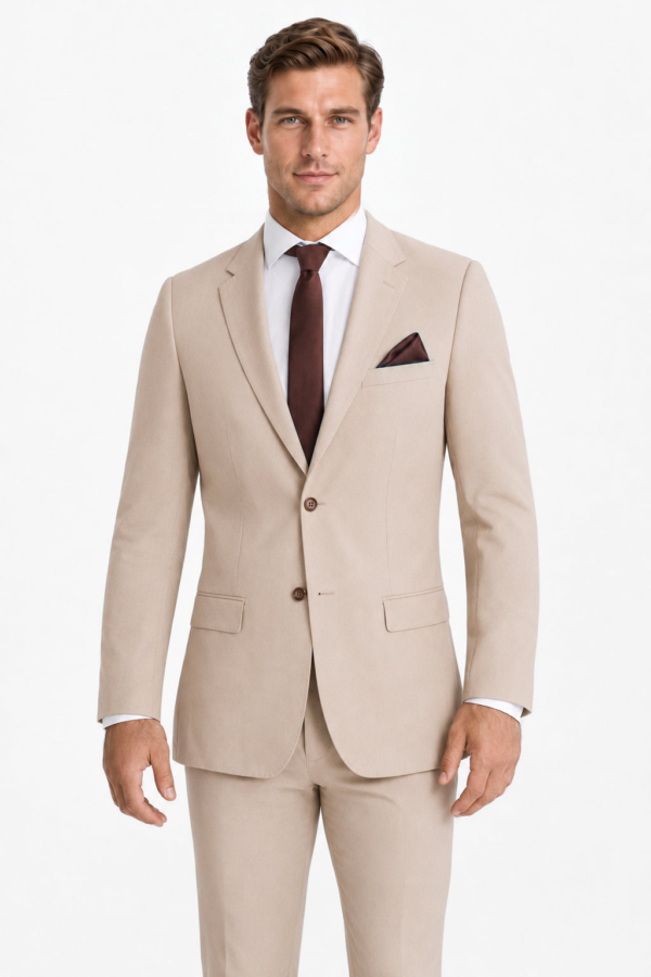Model wearing the Tan Suit