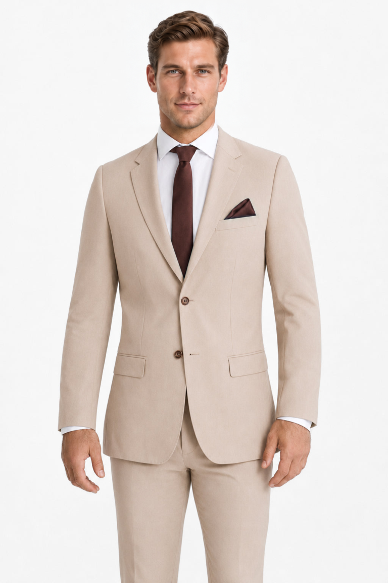 Model wearing the Tan Suit