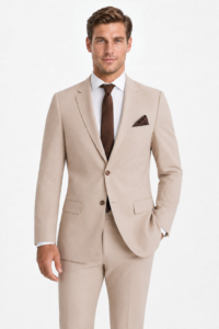 Tan Suit on a model, alternate view 1