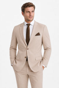 Tan Suit on a model, alternate view 3