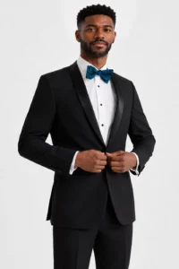 Black London Tuxedo on a model, alternate view 1