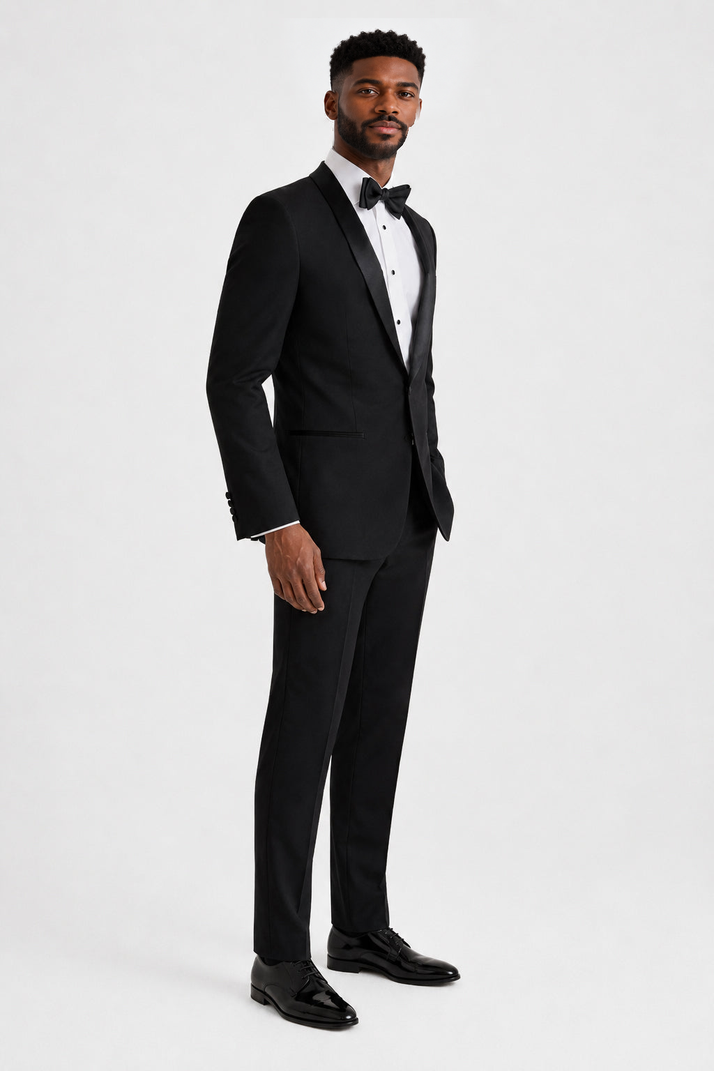 ntr-f22-p05-de9cd60d1165 | National Tuxedo Rentals Black London Tuxedo on a model, alternate view 2