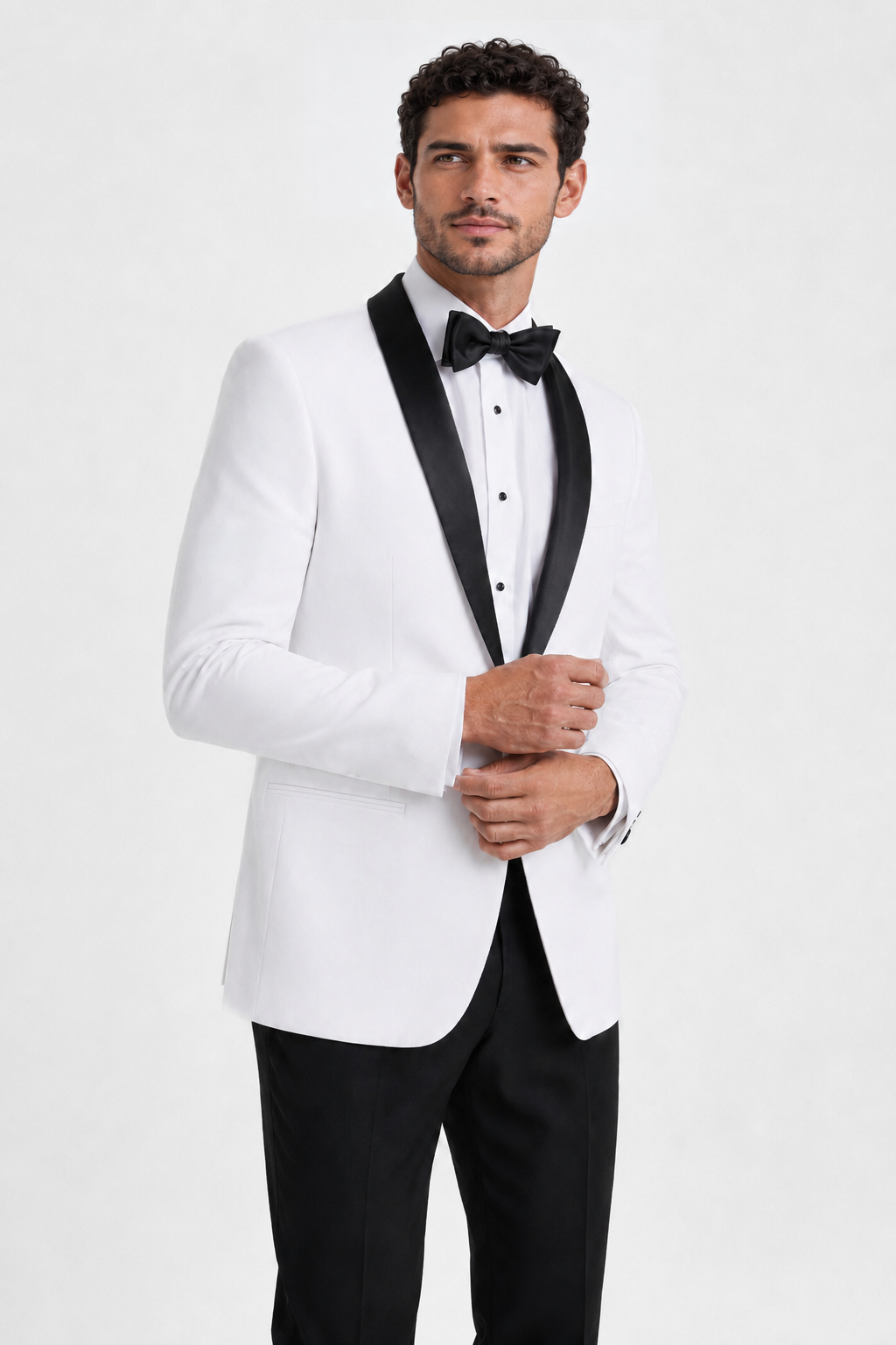 ntr-f25-p03-e89085c999c3 | National Tuxedo Rentals White London Tuxedo on a model, alternate view 2