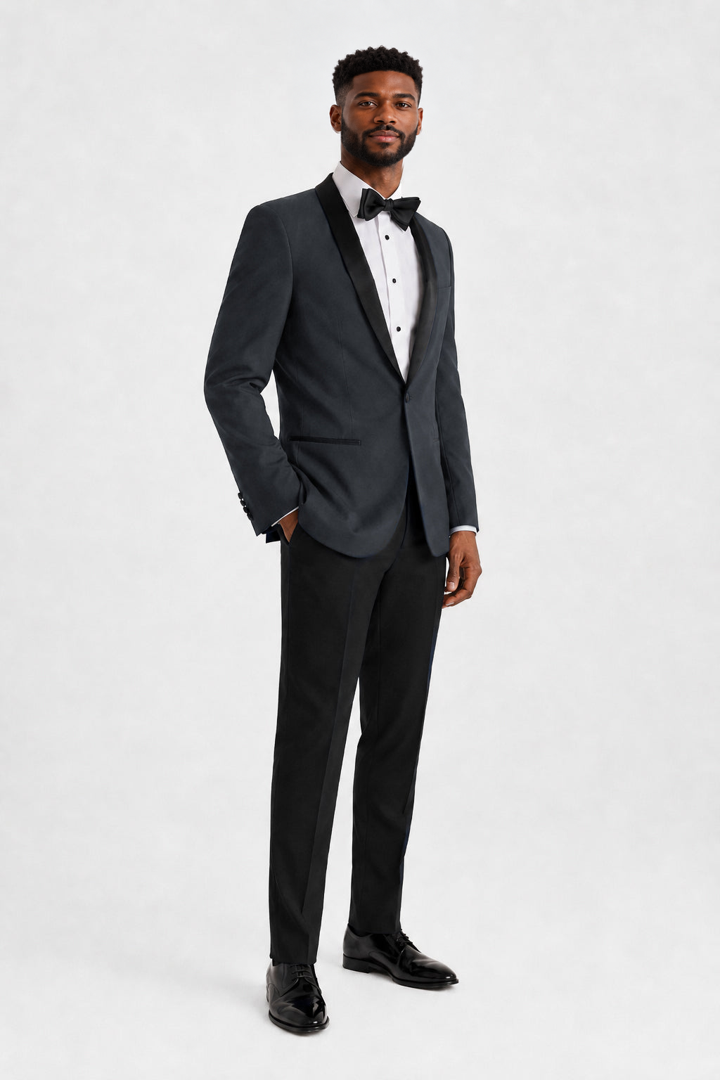 ntr-f26-p02-7afa6c5bfb24 | National Tuxedo Rentals Steel Gray London Tuxedo on a model, alternate view 1