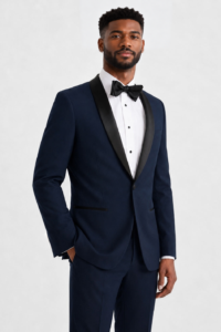 Navy London Tuxedo on a model, alternate view 1