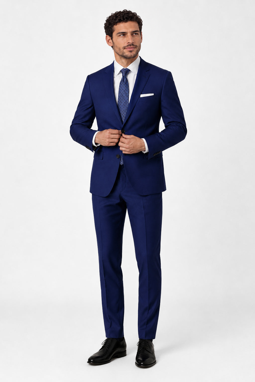 ntr-f44-p02-0f95f464c332 | National Tuxedo Rentals Cobalt Blue Suit on a model, alternate view 1
