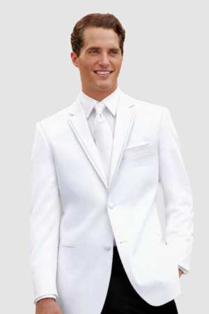 White Madison Tuxedo Rental on a light grey background