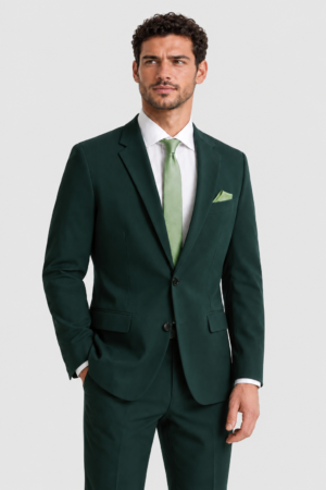 Hunter Green Suit Rental on a light grey background