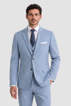 Oxford Blue Suit Rental on a light grey background