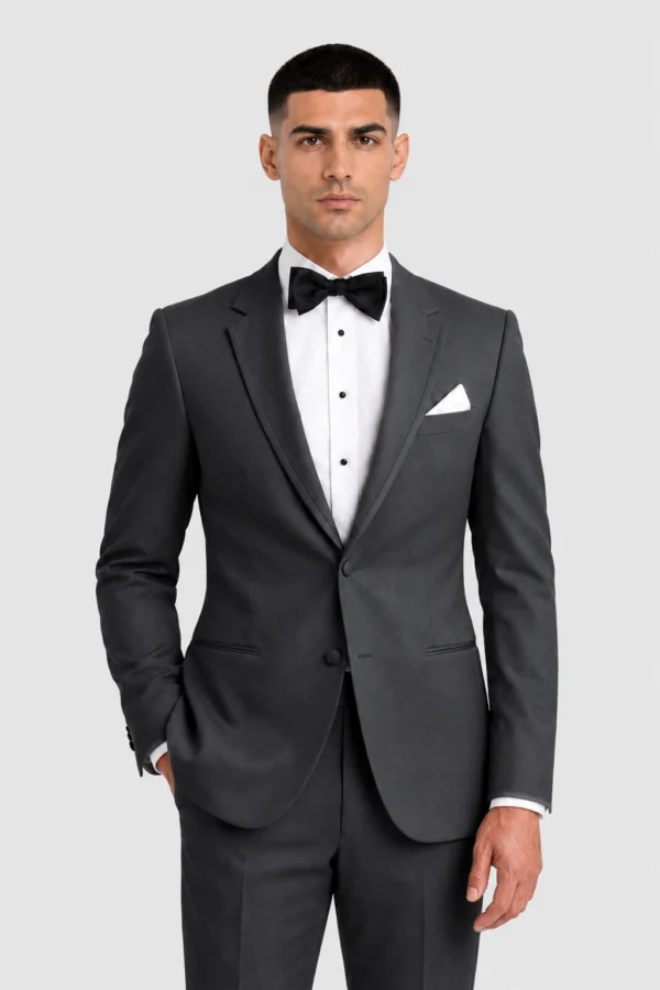 Steel Gray Infinity Tuxedo Rental on a light grey background