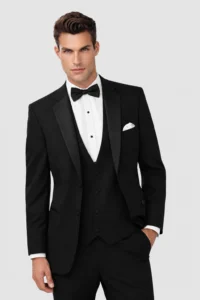 Black Essential Tuxedo Rental on a light grey background