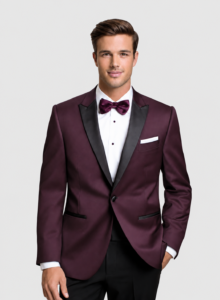 Plum Venice Tuxedo Rental on a light grey background