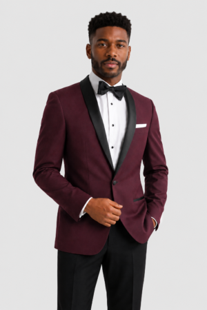 Wine London Tuxedo Rental on a light grey background