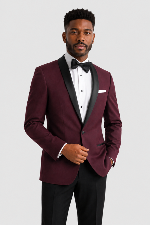 Wine London Tuxedo Rental on a light grey background