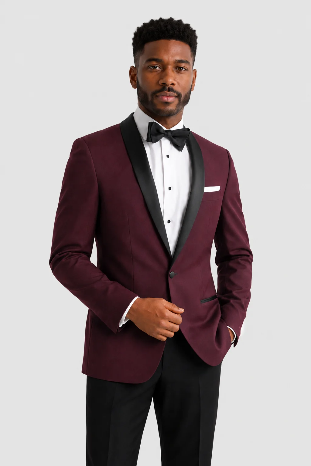 Wine London Tuxedo Rental on a light grey background