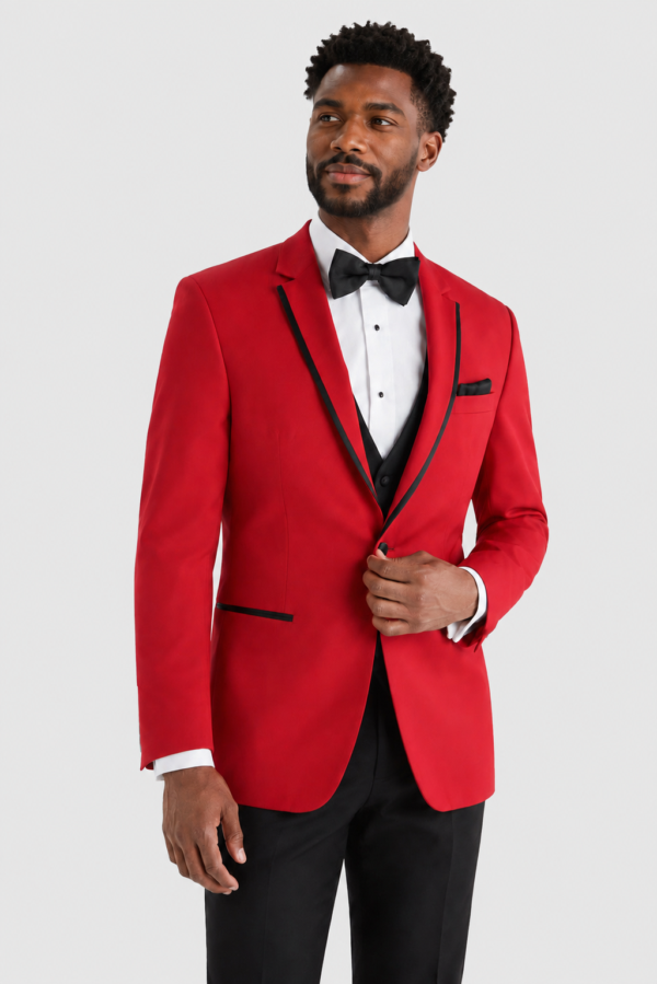 Red Stingray Tuxedo Rental on a light grey background