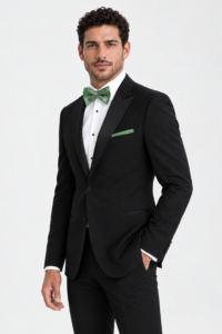Black Venice Tuxedo on a model, alternate view 1