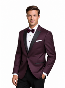 Plum Venice Tuxedo on a model, alternate view 1