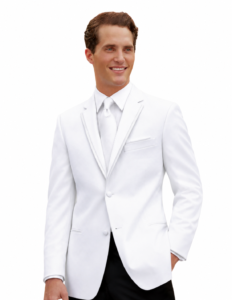 White Madison Tuxedo on a model, alternate view 1